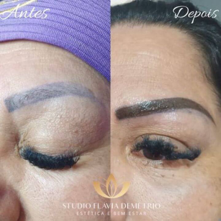 Antes e depois de micropigmentação de sobrancelhas